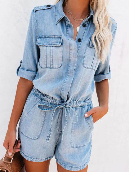 Drawstring Half Button Half Sleeve Denim Romper Light Trendsi 3364e0f9-ea96-4e08-80f7-dc9119fd0767-Max