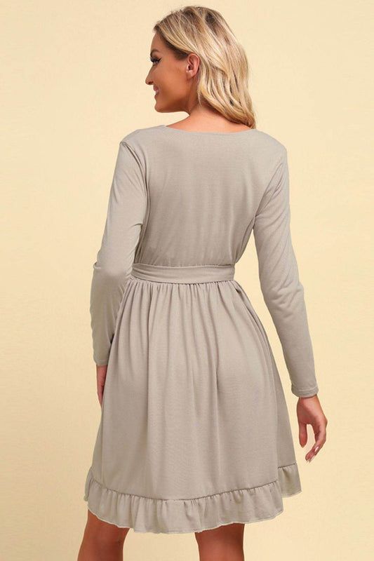 Long Sleeve Tie Waist Ruffle Hem Dress Trendsi 3366174a39da4c11ba62c5c0f6ec8cf4-Max