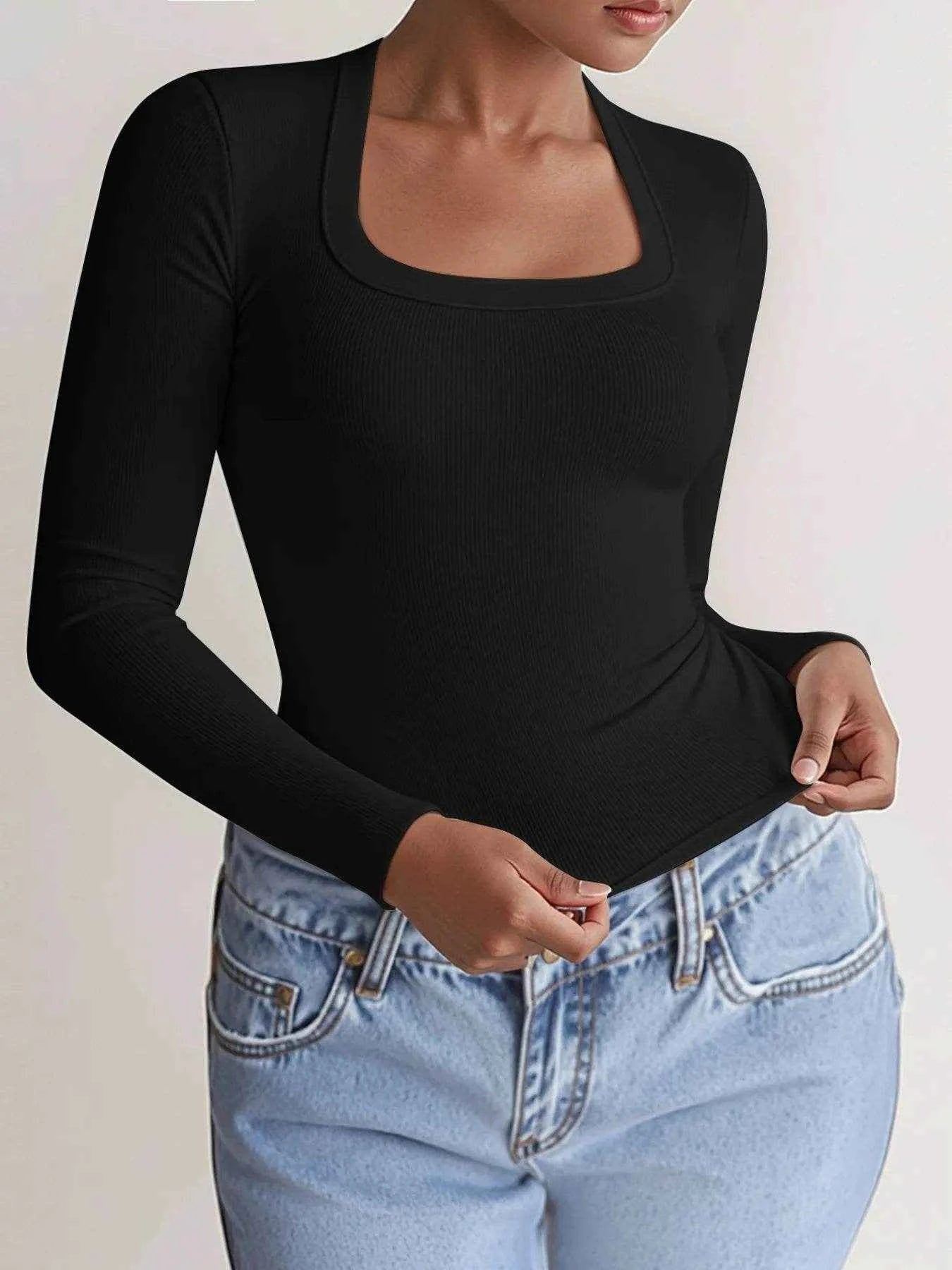 Square Neck Long Sleeve T-Shirt Trendsi 337781fde9ba4914ba47824017f800fa-Max-Origin