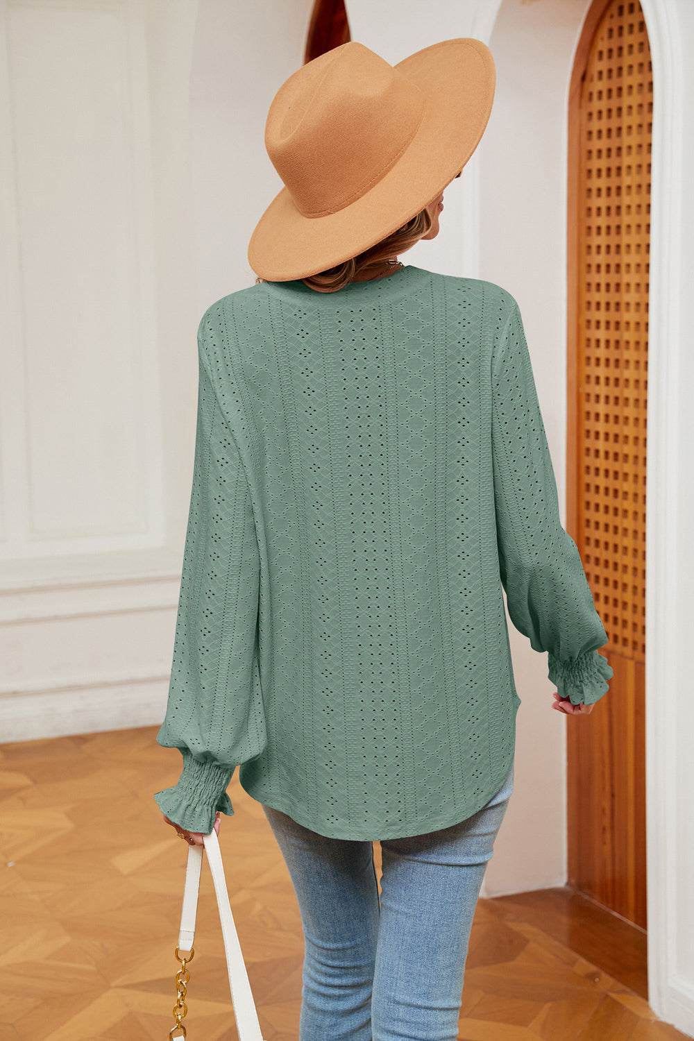 Notched Neck Flounce Sleeve Blouse Trendsi 33b639a5c4d848d6ad8b6dcb26e6e3ac-Max