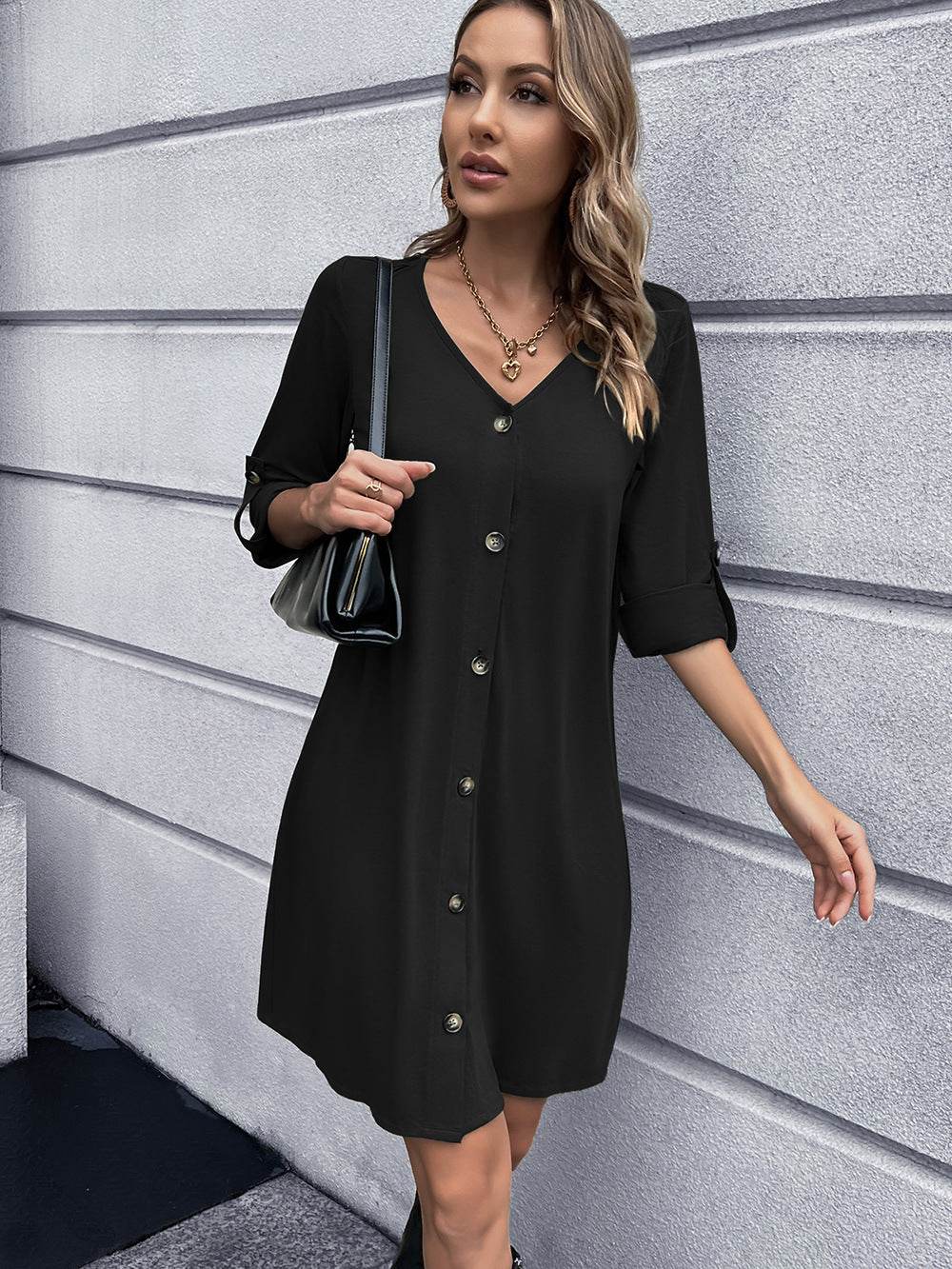 Ivy Lane Button Down V-Neck Mini Dress Trendsi 33bdb7668d7e4c27bc748f0c7beac363-Max