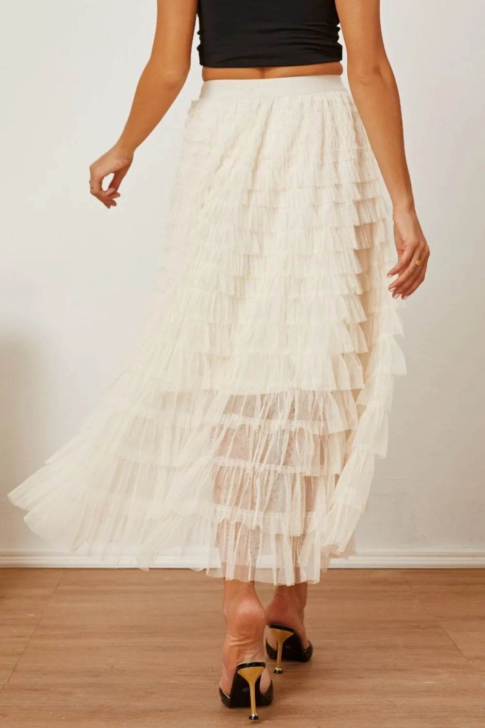 Ruched High Waist Tiered Skirt Trendsi 33e3a7b6-f616-40f0-b276-41c0d2a8a6e0-Max