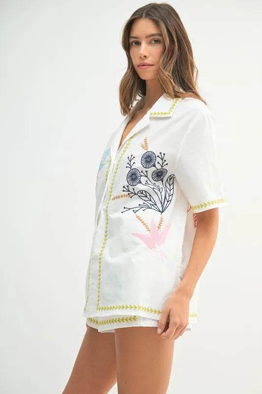 MABLE Embroidered Button Down Shirt and Shorts Set Trendsi 33e9b575616647e9b24a5435b137dd37-Max-Origin