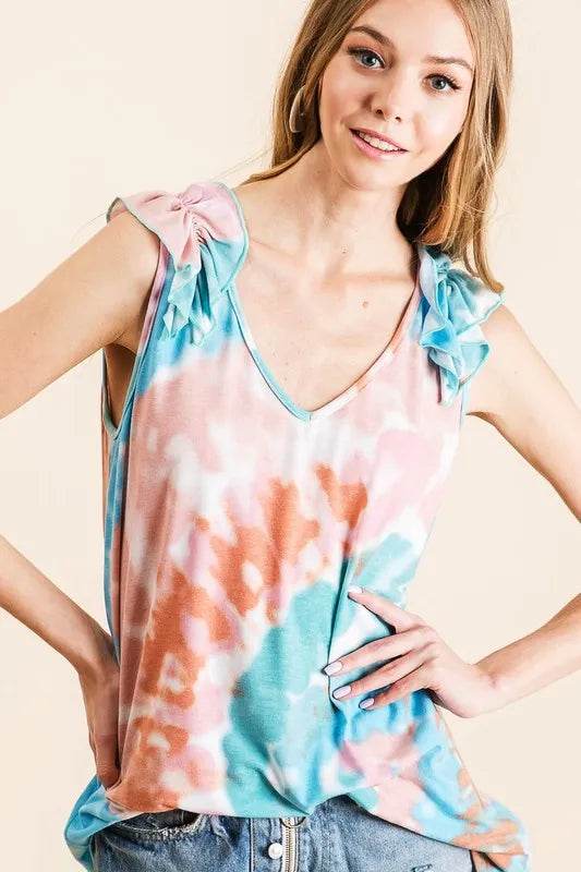 BiBi Circular Tie Dye Knit V Neck Top With Ruffle Trendsi 3402e8a3b08e47d5b01098f0db280b26-Max-Origin