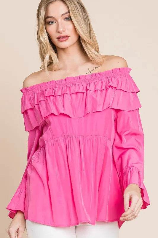 Lime 'N' Chili Ruffled Trumpet Sleeve Off-The-Shoulder Top Trendsi 3405486fb26544d0ac3d4b306d9ff890-Max-Origin