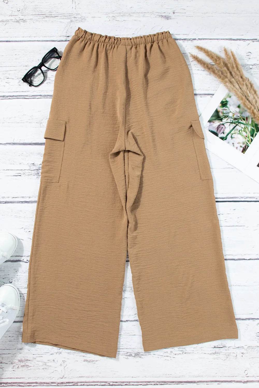 Drawstring Frilled Waist Wide Leg Utility Trousers Trendsi 34282784-63e3-41c3-8e26-cf05ca9f40ca-Max-Origin