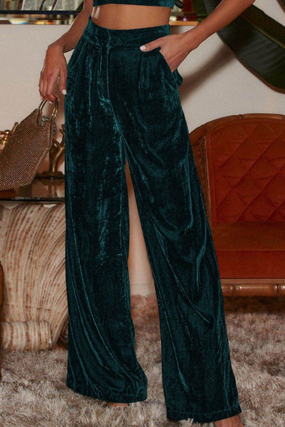 Loose Fit High Waist Long Pants with Pockets Dark Green Trendsi 3431e46fb5f543659a85d45671ebc44c-Max