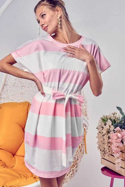 BiBi Tie Front Striped Short Sleeve Dress Trendsi 346841ce8e1e4a91abe87ef656e45ff9-Max-Origin