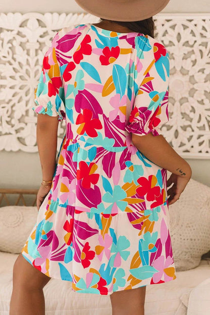 Floral Bubble Sleeve V Neck Tiered Ruffle Babydoll Dress Trendsi 346941f3-a869-4fde-ae10-d696ad097d29-Max-Origin