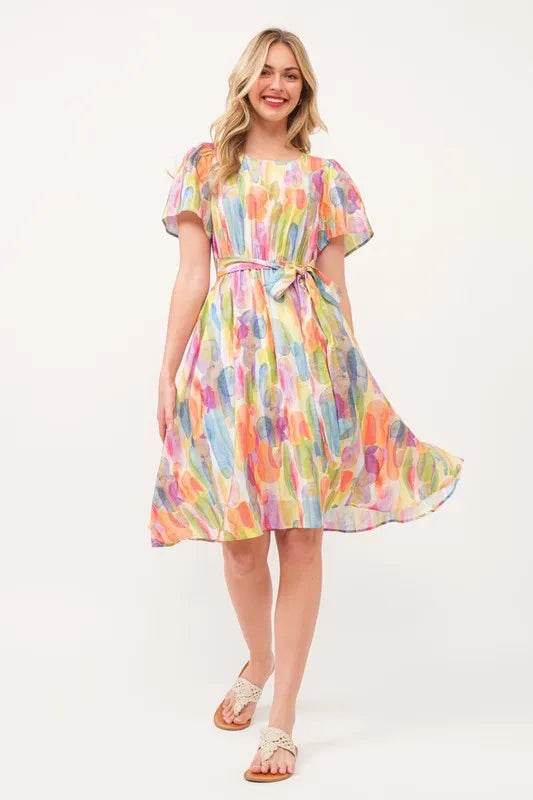 Lime 'N' Chili Watercolor Print Tie Front Midi Dress ORANGE COMBO Trendsi 34b36024a39943228d62160aec47f368-Max-Origin