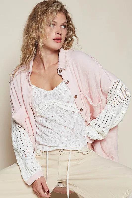 POL Openwork Lantern Sleeve Button Down Gauze Shirt Trendsi 34b88c9c-f430-41a2-bfe4-8124ed42b1e4-Max