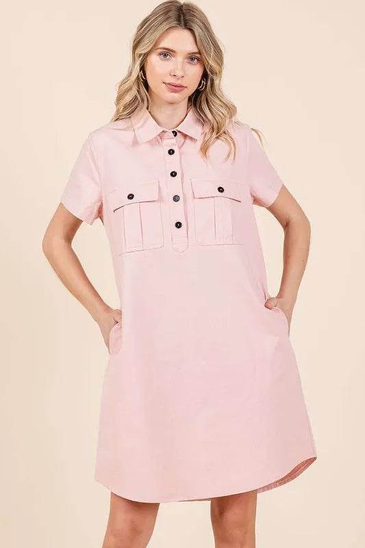 Mittoshop Button Detail Collared Neck Short Sleeve Shirt Dress Baby Pink Trendsi 34c9103f-9f24-46f2-819e-ed17ee1bcac0-Max