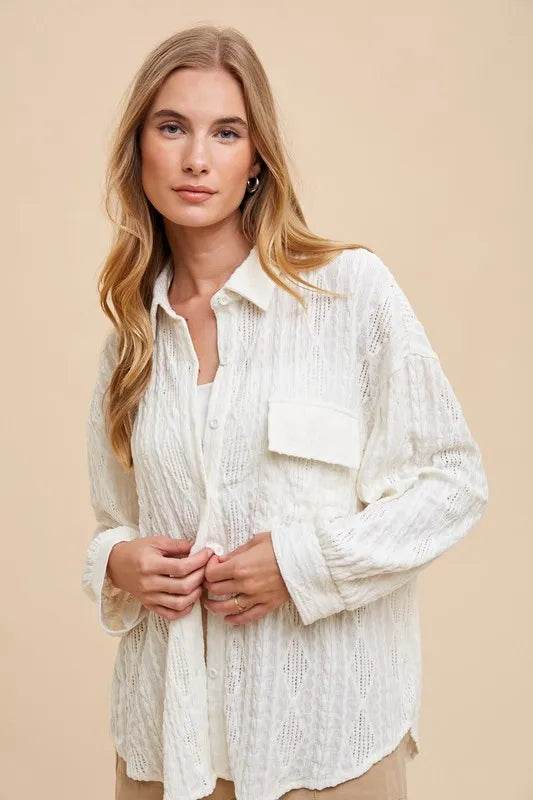 Annie Wear Openwork Button Down Drop Shoulder Shirt Trendsi 34c94467-fa77-4607-9676-4302efaa090a-Max