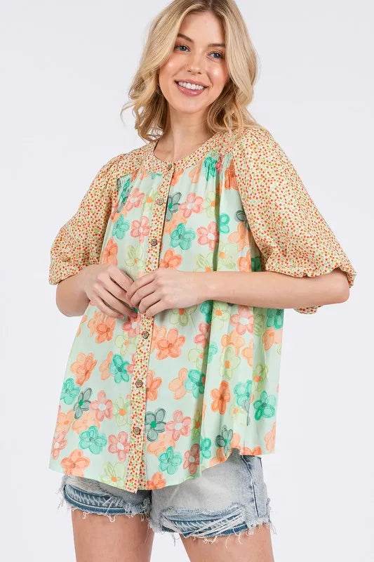SAGE+FIG Button Down Bubble Sleeves Shirt Trendsi 34fc6d08-2288-4723-a0c1-8d24efd9bea3-Max