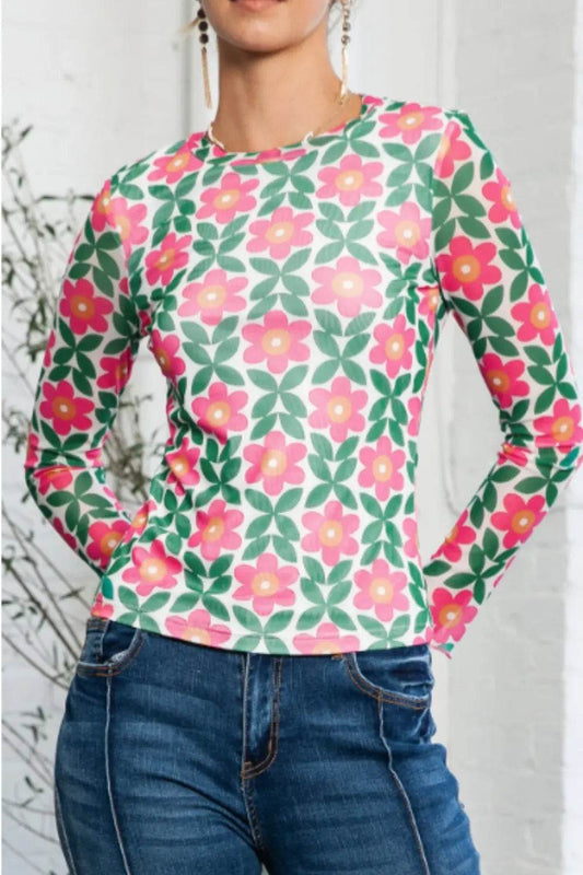 Floral Round Neck Long Sleeve Top Trendsi 3511248fdf4e47b59d1e77382e717fee-Max