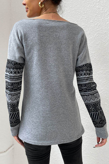 Shiny Boat Neck Long Printed Sleeve Blouse Trendsi 351ea507505c4784b8413d9d9ffbfbb0-Max