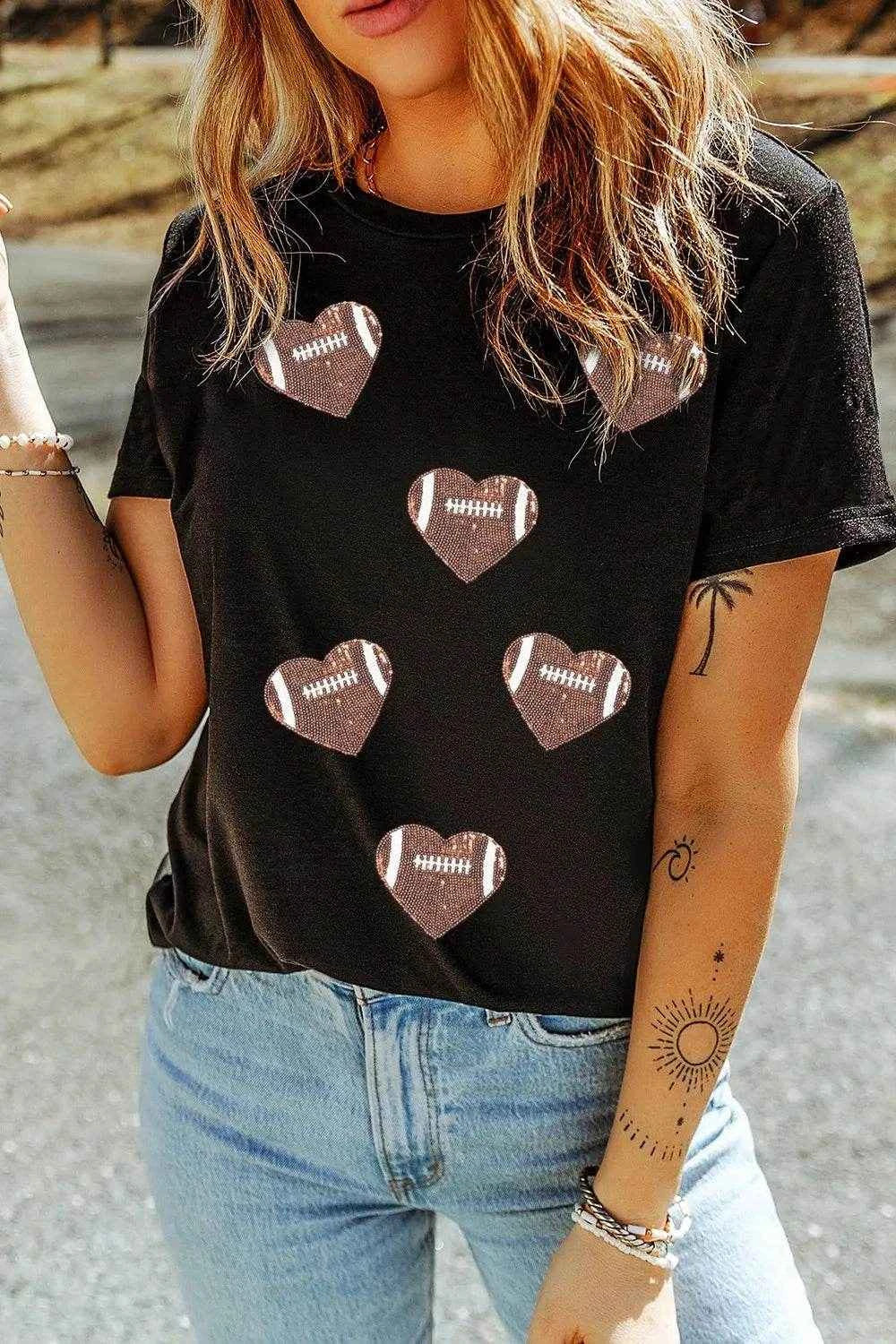 Game Day Football Heart Round Neck T-Shirt Trendsi 35200d15-3c85-4c51-a6b8-3734d4a6522a-Max-Origin