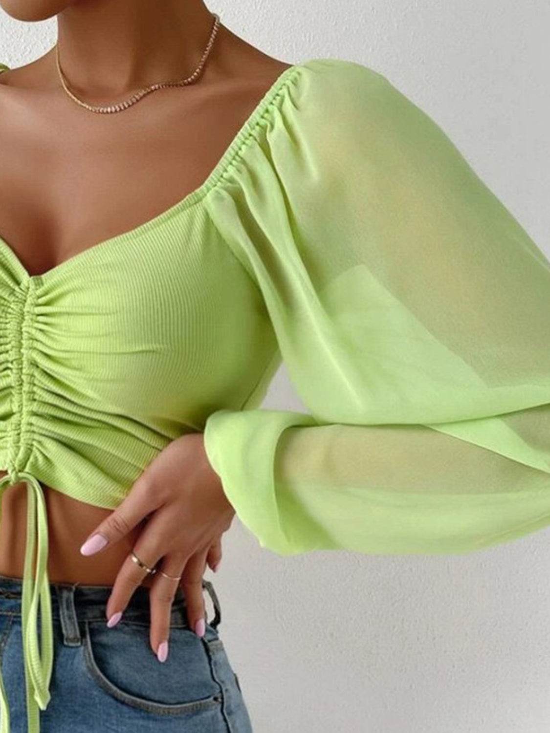 Drawstring Sweetheart Neck Cropped Top Trendsi 353486d77ee248759f82c1b486fa2992-Max