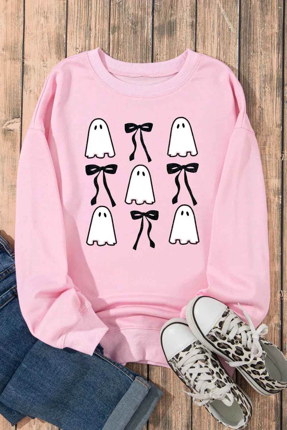 Ghost & Bow Round Neck Long Sleeve Sweatshirt Trendsi 354de62c-ed57-4f66-9edd-e7075ddac56a-Max