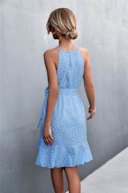 Printed Tie Waist Ruffle Hem Sleeveless Dress Trendsi 35751538df8b4212aef70e357e509cdc-Max