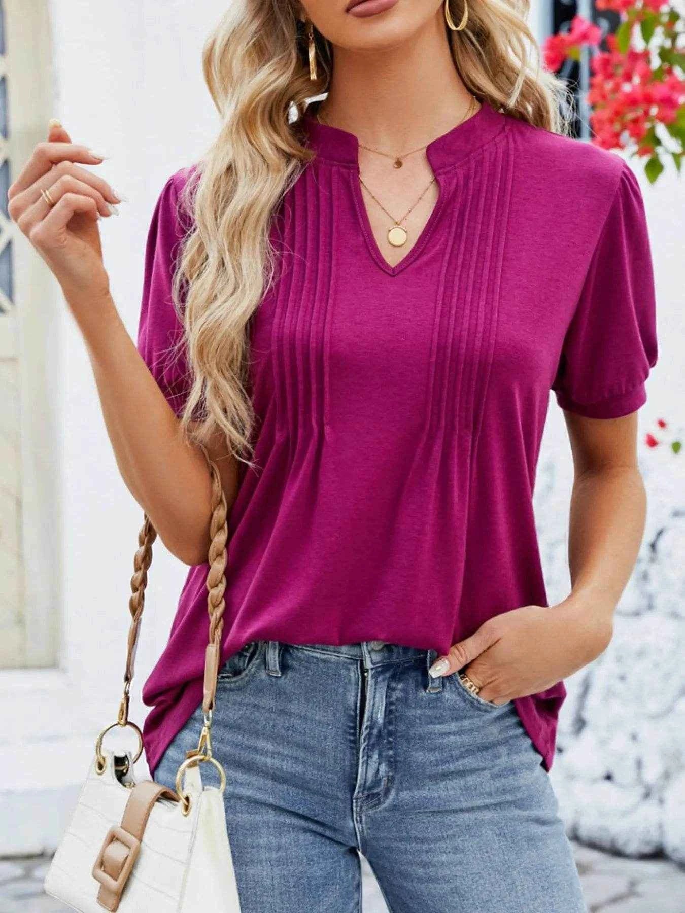 Notched Short Sleeve T-Shirt Trendsi 35761fdc-9eaa-4568-bfeb-b96a1bdaaec6-Max-Origin