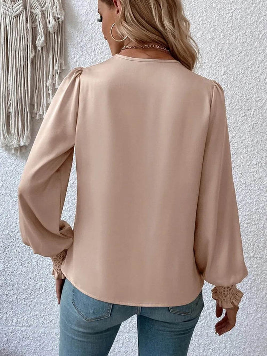 Surplice Smocked Lantern Sleeve Blouse Trendsi 3599f7eb632640ec9862720f7ee25777-Max