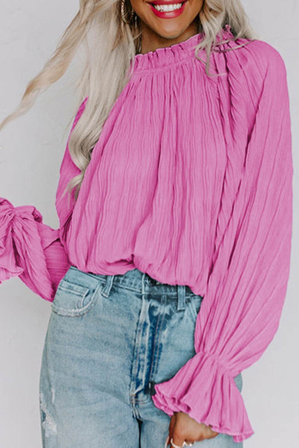 Round Neck Flounce Sleeve Blouse Trendsi 35c5701c9fee44d885ac1fce3b946f03-Max