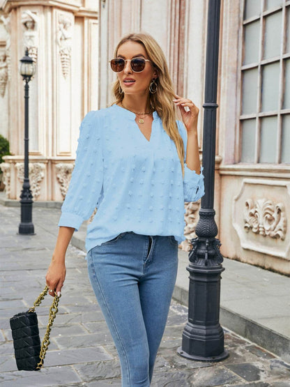 Swiss Dot Notched Neck Blouse Pastel Blue Trendsi 35e7adb52aab44d2b571242fb915ba28-Max
