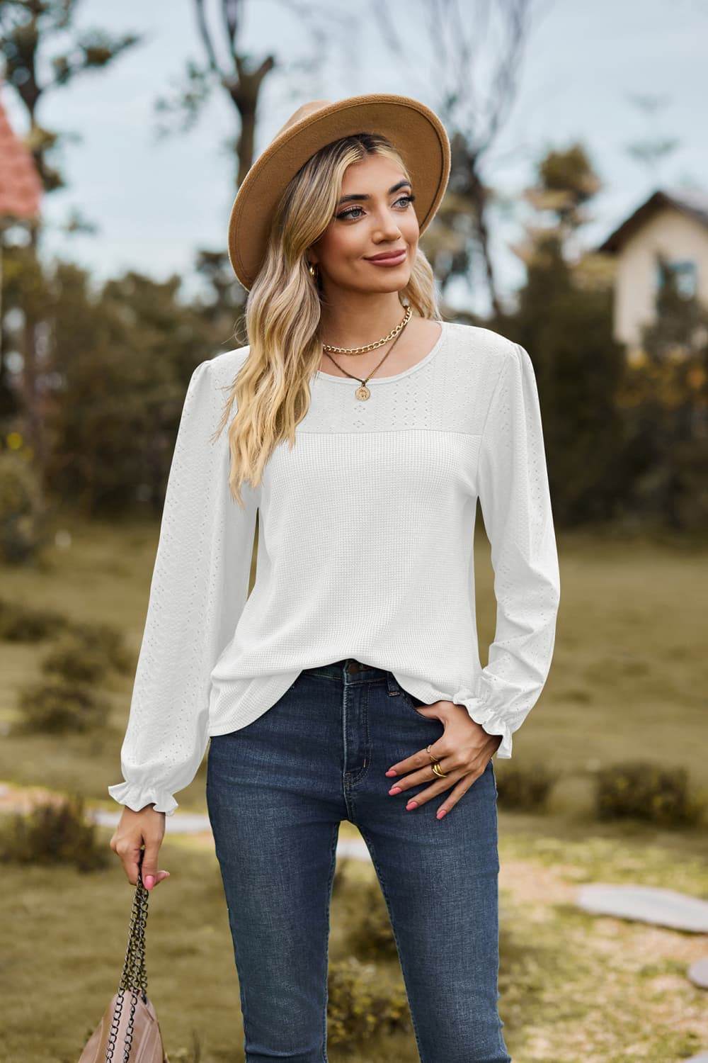 Round Neck Puff Sleeve Blouse Trendsi 35effb42349c49edb7215a7831a5d6c2-Max