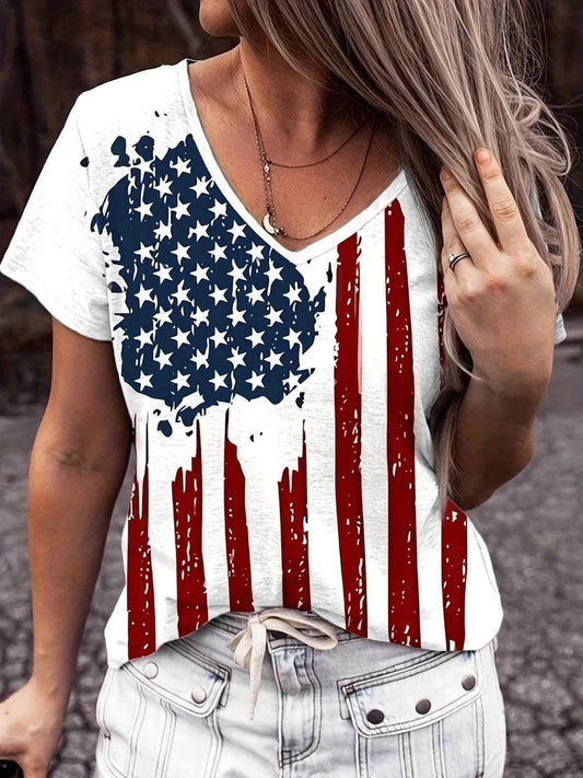 American Flag V-Neck Short Sleeve T-Shirt White Trendsi 3608e9e36b33410e81afa5d06466e70b-Max-Origin
