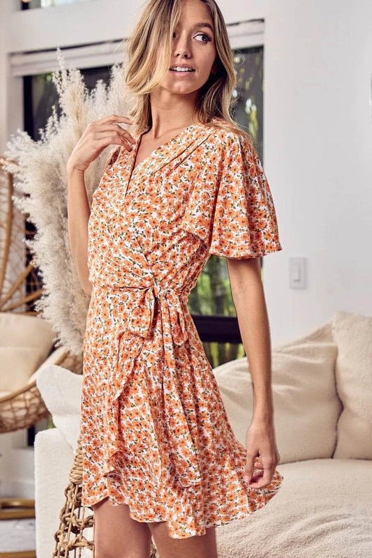 BiBi Floral Tied Short Sleeve Mini Wrap Dress Trendsi 3613cff7-efc3-46e6-a6e0-276c88a5900a-Max