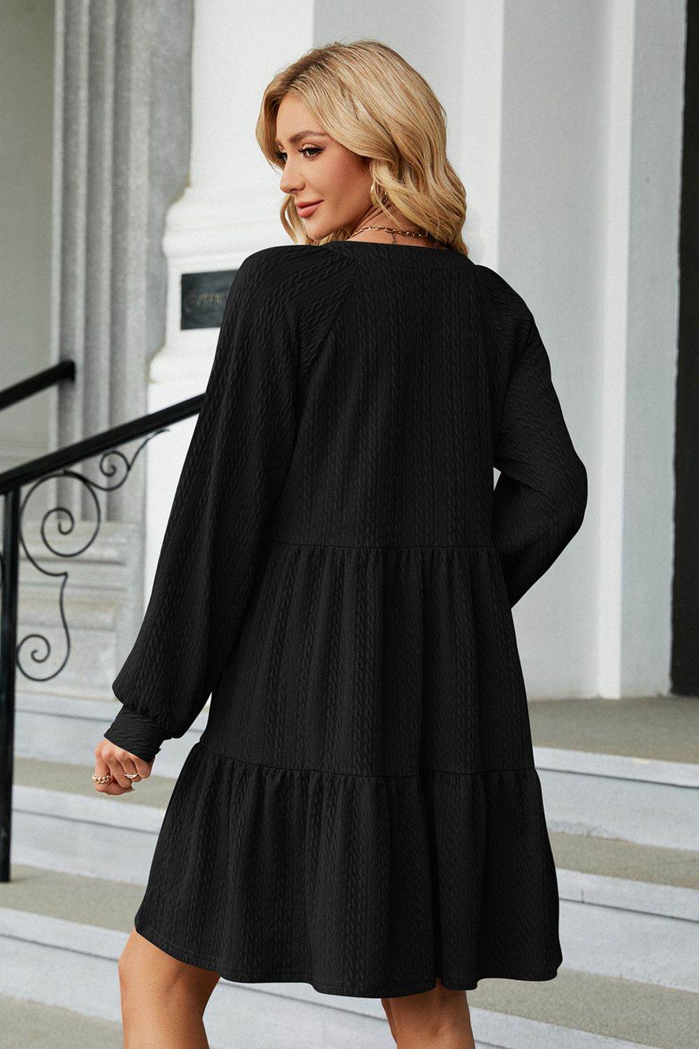 Notched Neck Long Sleeve Mini Dress Trendsi 3624ab067840401a9e2cf15a1d194a2e-Max