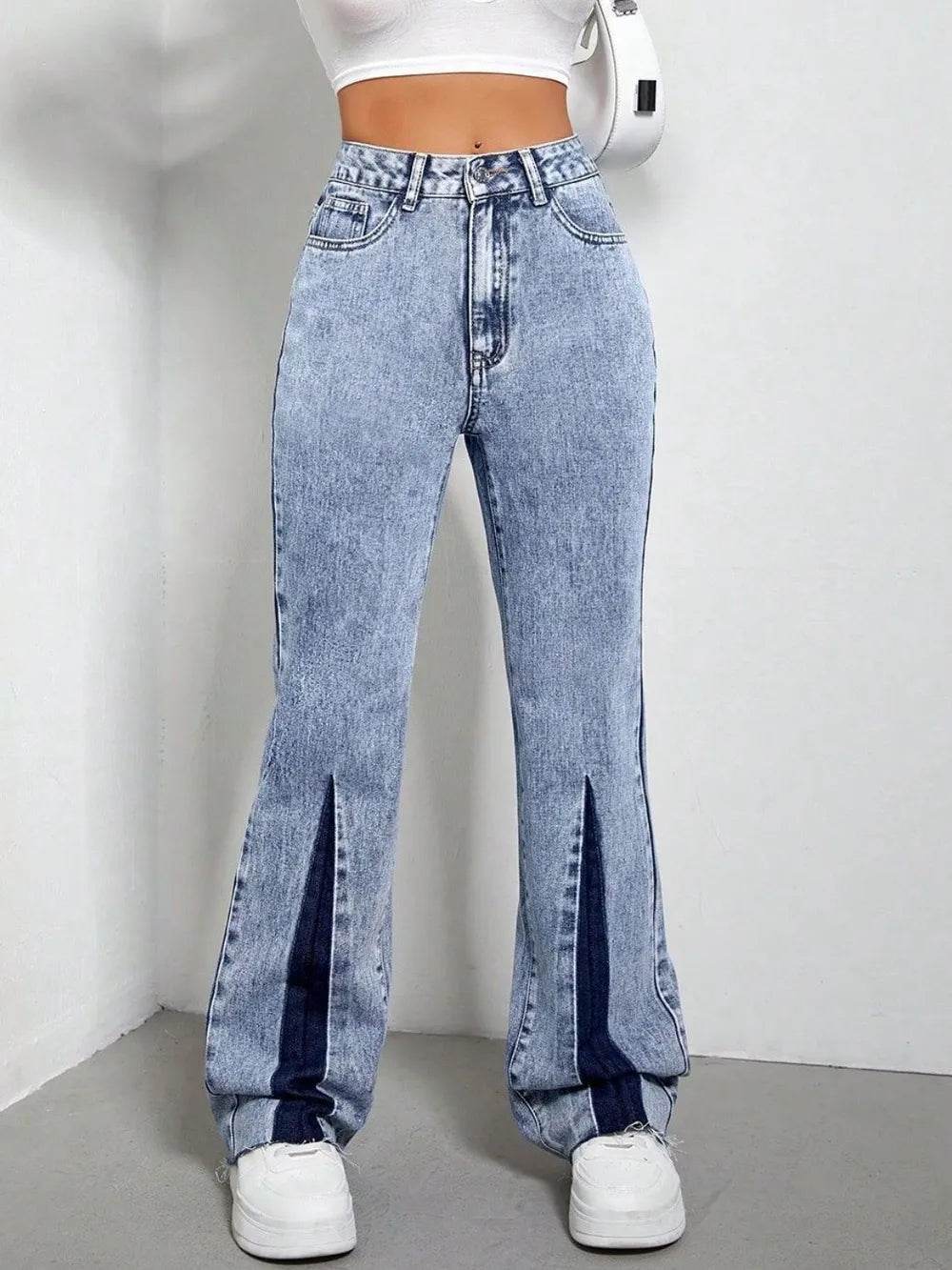 Contrast Bootcut Jeans with Pockets Trendsi 36308c3b-03a6-4061-9924-31235a179386-Max