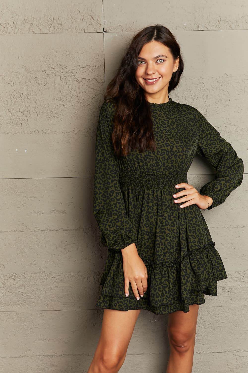 Honey Leopard Smock Waist Long Sleeve Dress Trendsi 36375c3384df43dfa9eeebe886040eeb-Max