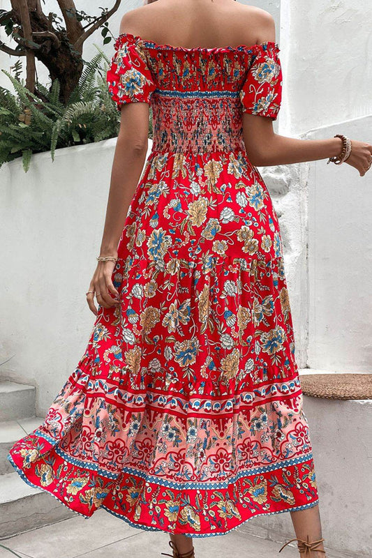 Perfee Floral Off-Shoulder Smocked Midi Dress Trendsi 363a1fa99d1b498c8e79b1c358e9bf6c-Max