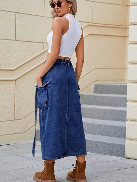 Slit Pocketed High Waist Denim Skirt Trendsi 364ce7f3-6155-4d2a-afe5-6853bf6d0a34-Max