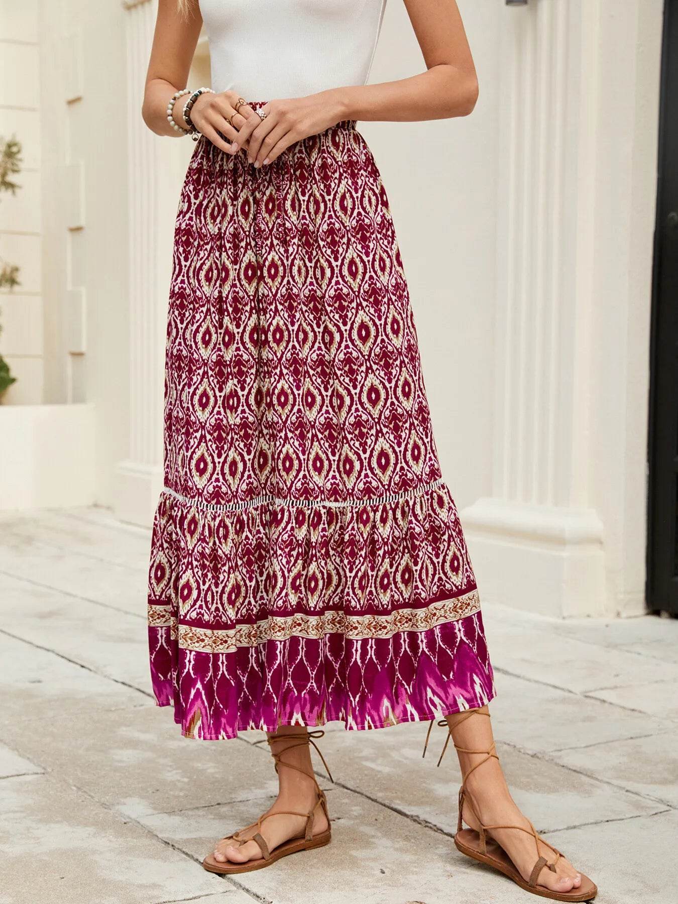 Bohemian Printed Ruched Maxi Skirt Trendsi 365e6d8ce5f344fab678b78b00d0ad1f-Max-Origin
