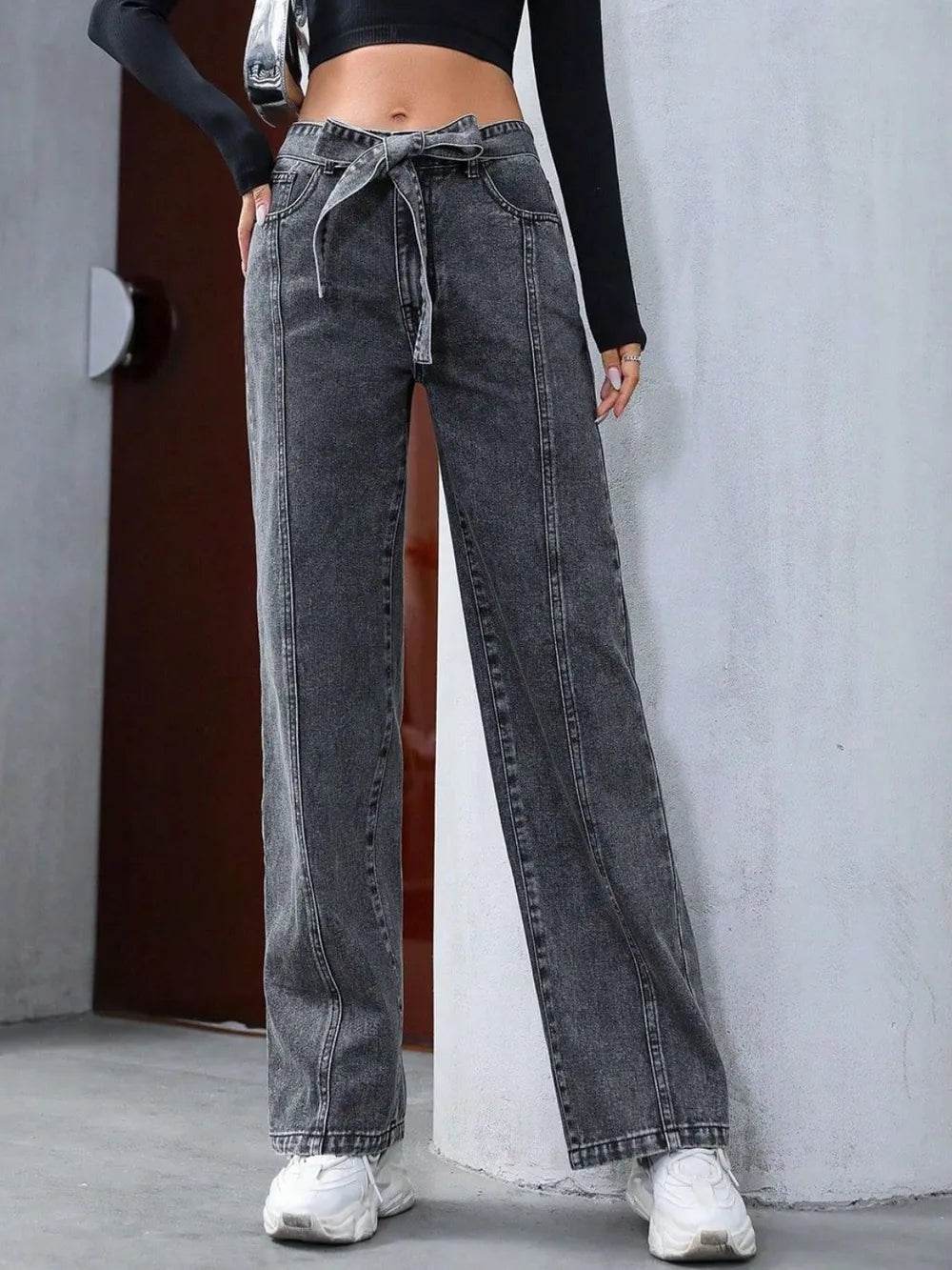 Tied Straight Leg Jeans with Pockets Trendsi 367761a4-3223-4f7b-a57f-99183f386d85-Max