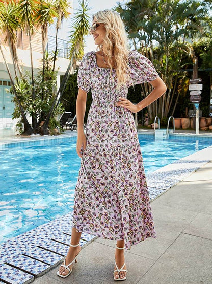 Printed Square Neck Short Sleeve Midi Dress Trendsi 368939a00ff747c39d834a009de746de-Max
