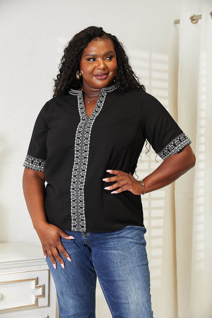 Double Take Embroidered Notched Neck Top Trendsi 3692aba3c11549d895d52ae637c8c9a9-Max