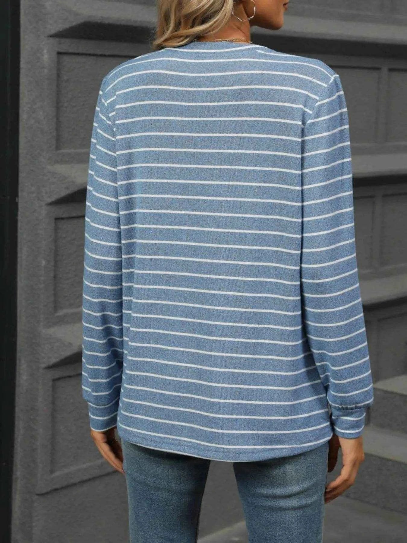 Striped Henley T-Shirt with Button Detail Trendsi 36a300aa-6678-40da-a960-99d0f168bb56-Max-Origin