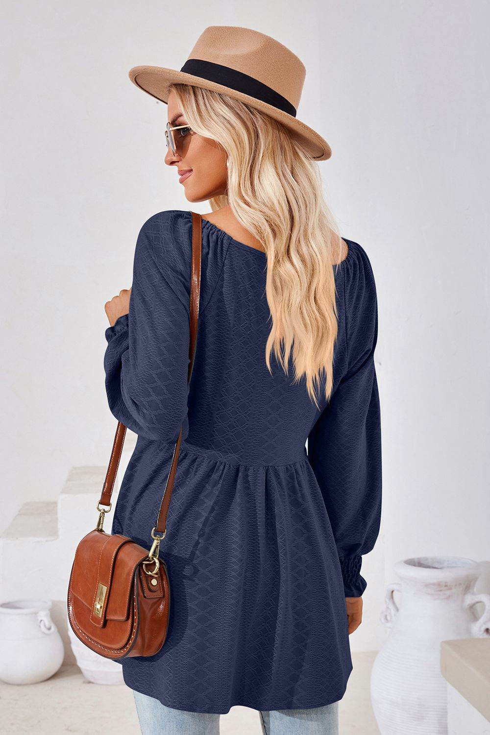 V-Neck Lantern Sleeve Blouse Trendsi 36b13b210aa542dda30ee56ec474de37-Max