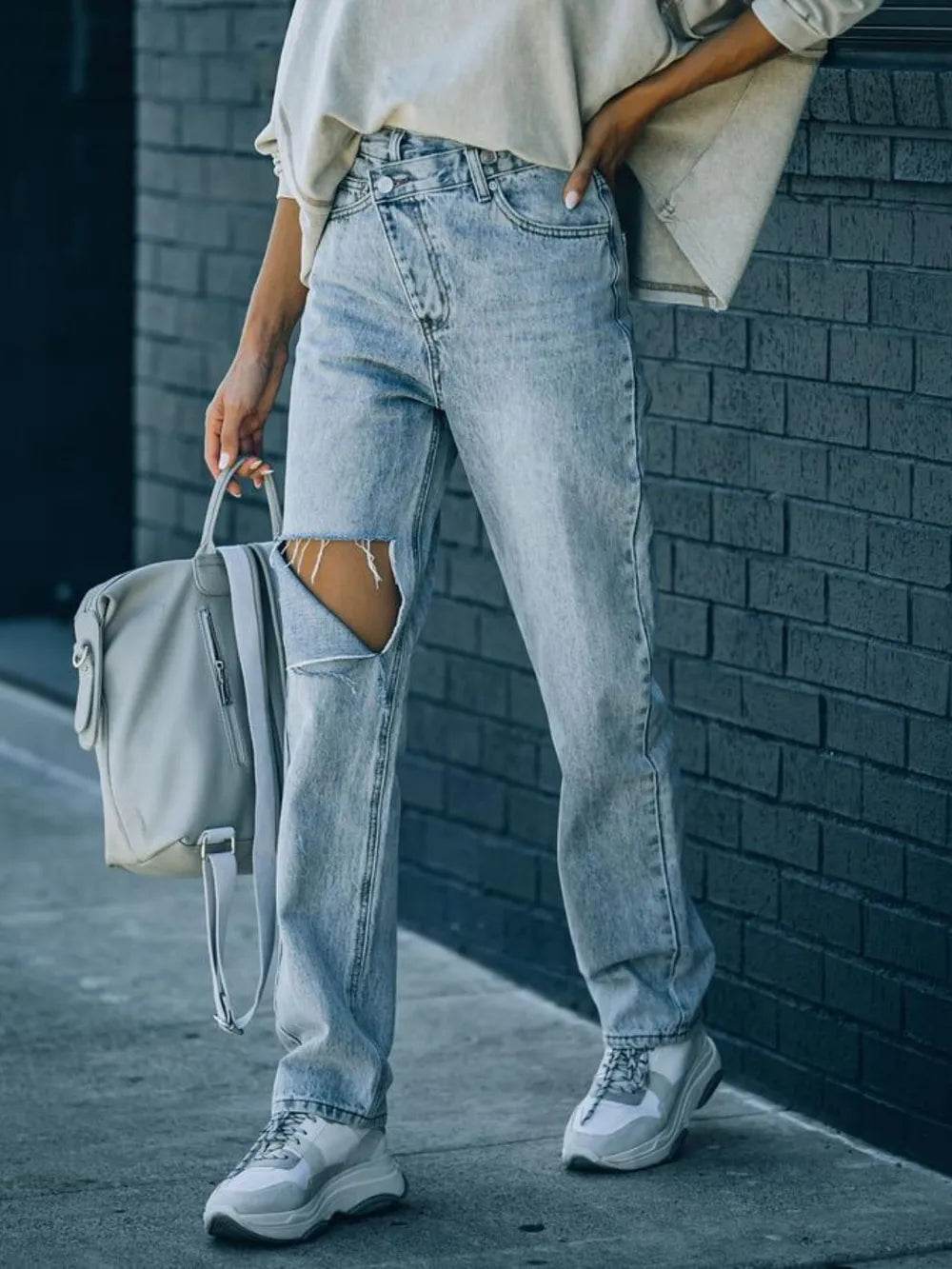 Distressed Asymmetric Waist Jeans Trendsi 36ce2684-48bb-4f01-bfe6-b8873aa785e0-Max