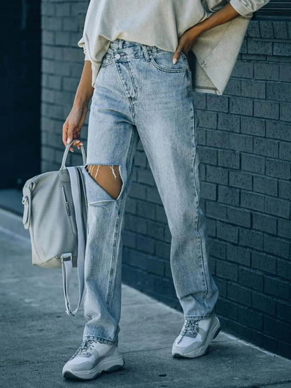 Distressed Asymmetric Waist Jeans Trendsi 36ce2684-48bb-4f01-bfe6-b8873aa785e0-Max
