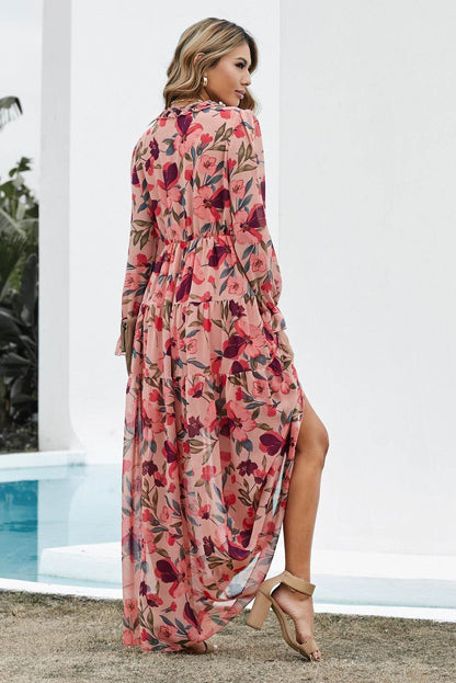 Floral Frill Trim Flounce Sleeve Plunge Maxi Dress Trendsi 36f929c9ccee4a1d93e93036d2fcac64-Max