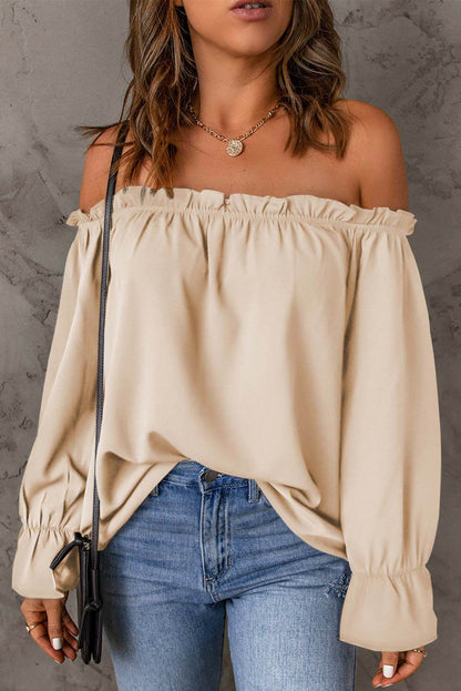 Off-Shoulder Flounce Sleeve Blouse Cream Trendsi 372cb13fcd4a47bf8534b0ff683d8bb3-Max