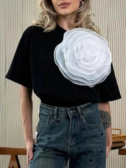 Flower Round Neck Short Sleeve T-Shirt Black Trendsi 376b574d-bdac-4ddd-a15b-e8841a77040a-Max-Origin