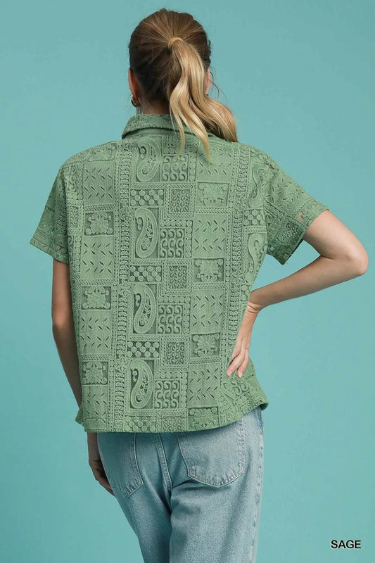 Umgee Patch Lace Short Sleeve Button Down Shirt Trendsi 3773bb6d-d7bf-4839-9504-644e3a675fa4-Max-Origin