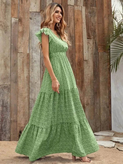 Printed V-Neck Ruffled Cap Sleeve Maxi Dress Trendsi 379f26d1-44e7-424b-a016-03194e817428-Max-Origin