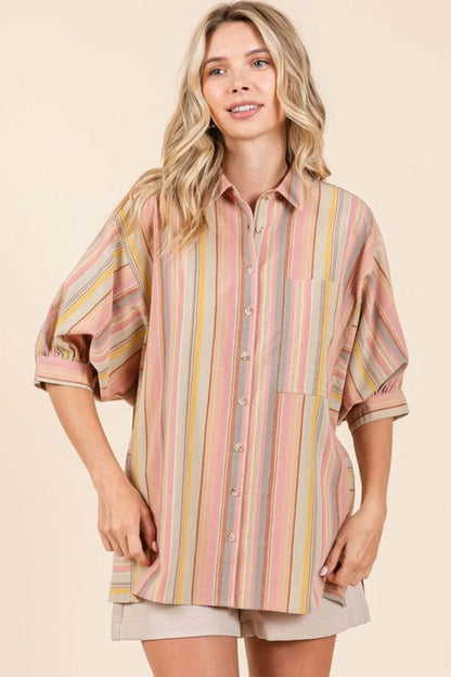 Mittoshop Striped Bubble Sleeve Button Down Shirt Trendsi 37d8ea61-8a88-49a5-a7be-5600aa05e5e6-Max